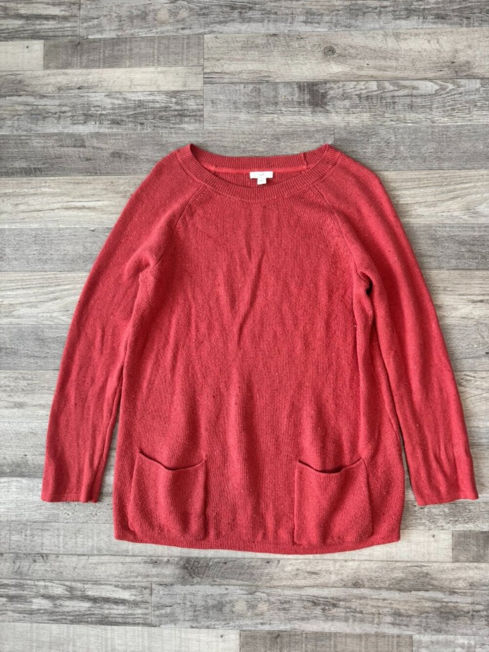 J. Jill Red/Coral Long Sleeve Cotton Blend Sweater Tunic Size Medium Pockets E1